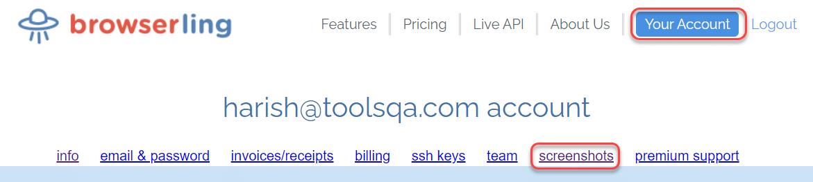 How to Access screenshots in Browserling?
