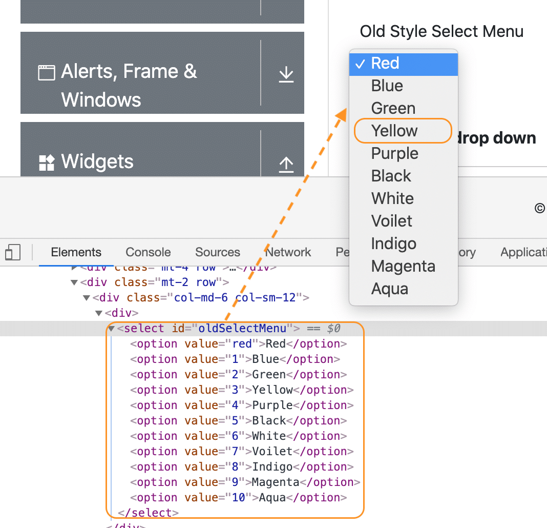 Dropdown using select tag