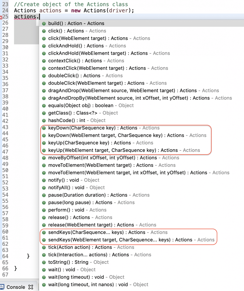 Methods for keyboard events provided by Actions Class in Selenium WebDriver