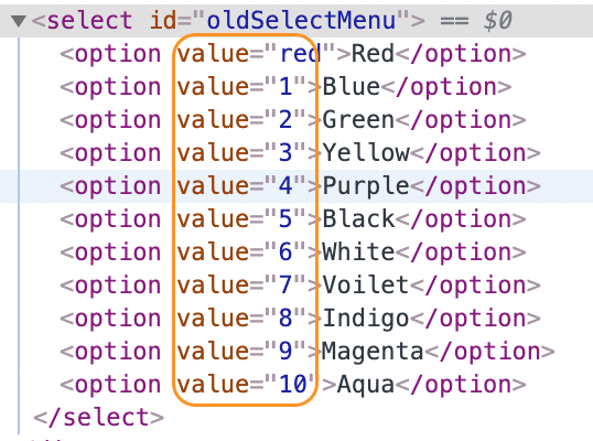 values of a dropdown