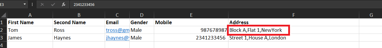 Data Driven Framework-SampleAddressinExcelFile