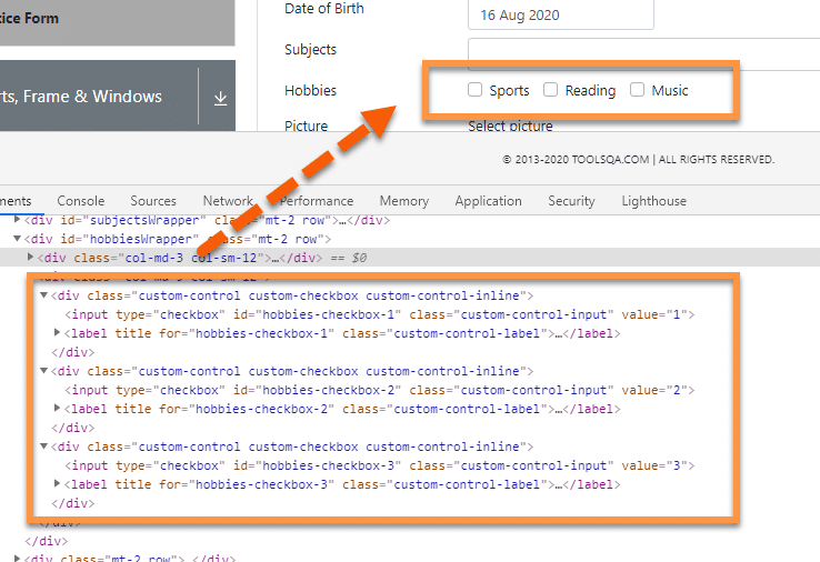 Selecting Checkboxes using CSS Selector