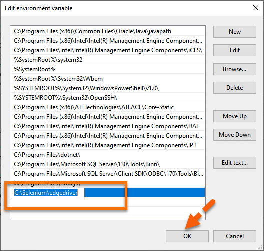 EdgeDriver to Systems variables Path